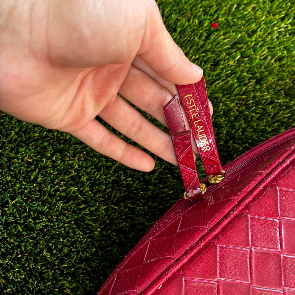 Estee Lauder Burgundy Quilted Cosmetic Case with Gold Logo